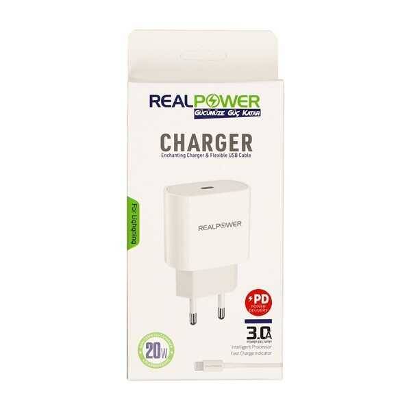 RealPower Apple Uyumlu iPhone 20 W Usb-c Güç Adaptörü Şarj Cihazı Ve Kablo Seti OLD